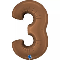 Grabo Satin Chocolate 40-inch foil number 3 balloon with a shiny, metallic finish, perfect for celebrations and decorations