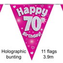 Bunting 11 Flags Pink Holographic Birthday Age 70