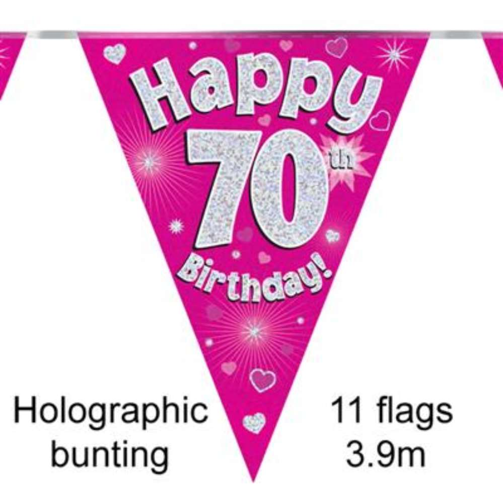 Bunting 11 Flags Pink Holographic Birthday Age 70