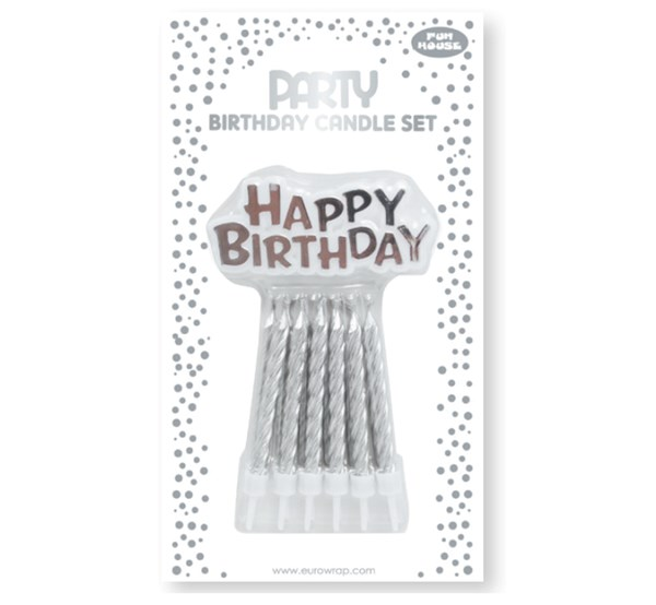Eurowrap Party Candle Metallic Silver Birthday