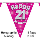 Bunting 11 Flags Pink Holographic Birthday Age 21
