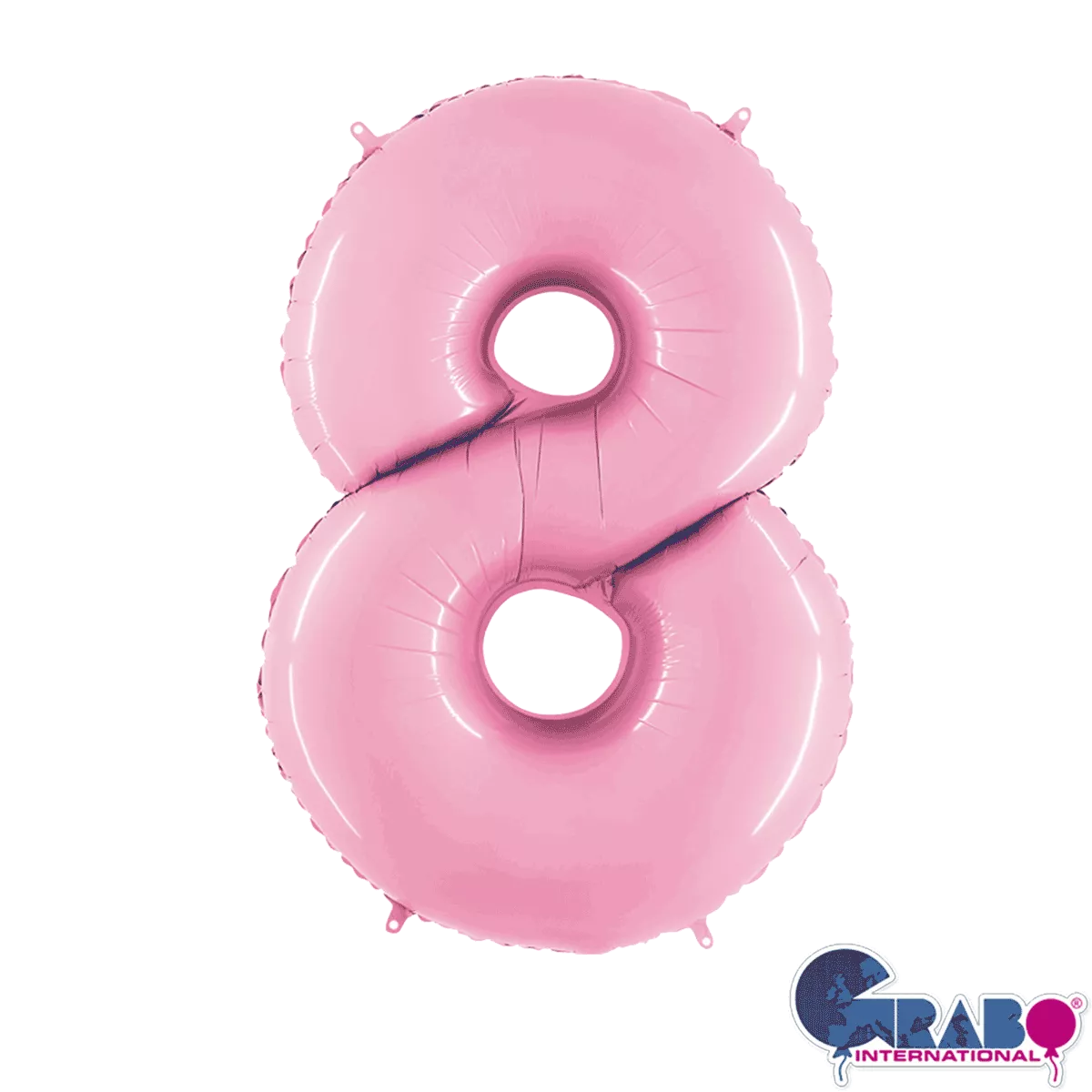 Pastel pink Grabo foil balloon shaped as the number 8, measuring 26 inches, suitable for celebrations and decorations