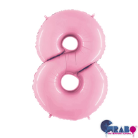 Pastel pink Grabo foil balloon shaped as the number 8, measuring 26 inches, suitable for celebrations and decorations