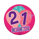 Six small Tiger Feet birthday badges with the number 21, featuring colorful designs for celebrating 21st birthdays.