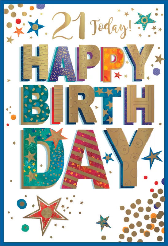 Set of six Simon Elvin C50 birthday cards featuring the number 21, designed for celebrating 21st birthdays.