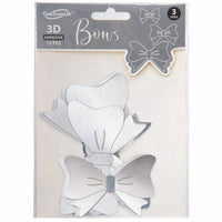 Silver 3D adhesive bows from Oaktree, a set of 12 balloon accessories with decorative, shiny bows for party decorating.
