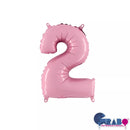 Pastel pink Grabo foil balloon shaped as the number 2, measuring 14 inches, on a plain background.