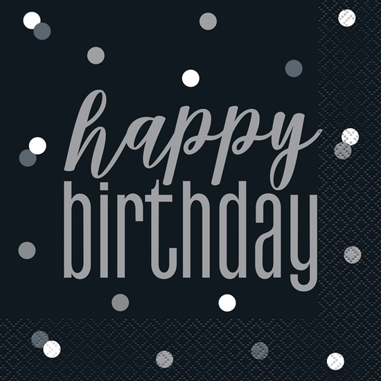Black Glitz Happy Birthday Lunch Napkins 16pk