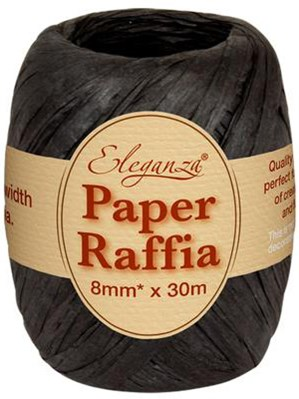 Eleganza Paper Raffia Ribbon Black 8mm x 30M