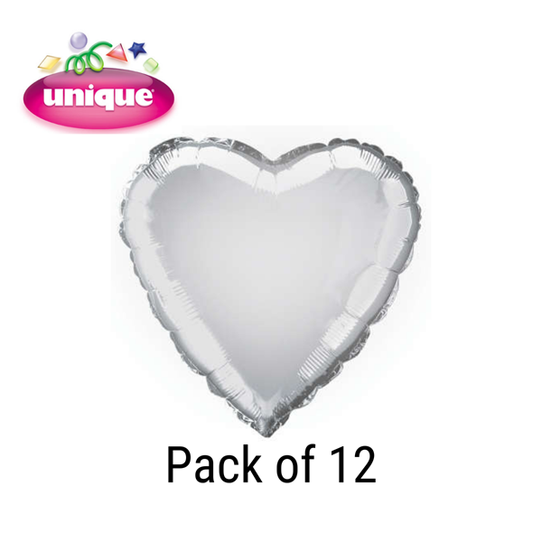 Unique 12 Pack Foil Balloon Silver Heart 18