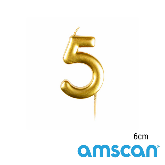 Amscan Party Candle Number 5 Metallic Gold 6cm