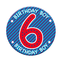 Six small Tiger Feet birthday badges with the number 6, perfect for birthday celebrations and party accessories.