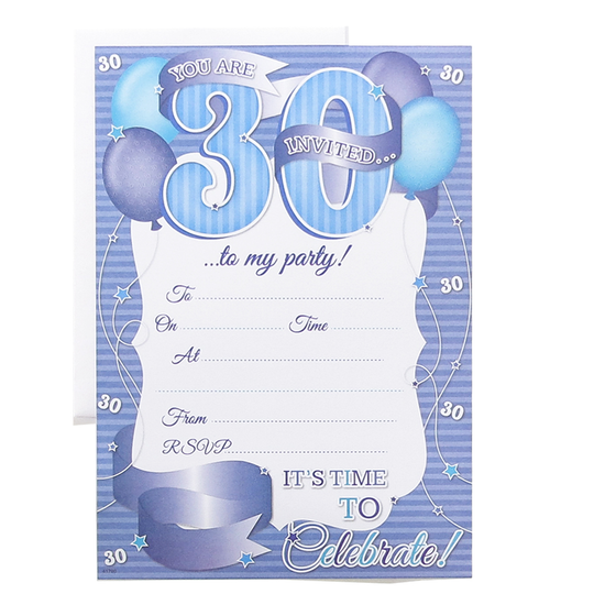 Age 30 Male Birthday Invitations 10x20pk