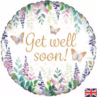 Oaktree Watercolour Floral Get Well foil balloon featuring colorful floral design, 18-inch size, suitable for celebrations or get well wishes.