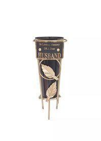 David Fischoff grave vase for husband, 36cm tall, a keepsake memorial vessel with detailed design and sturdy appearance.