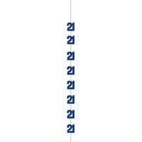 Blue 5ft hanging decor with "Age 21" glitz design for party decorations, from Unique brand.