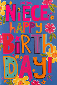 Simon Elvin C50 birthday cards set for niece, featuring colorful designs and cheerful illustrations in a 6-pack.