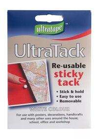 Ultratape White Tack tape, 50g, showcasing the roll of adhesive tape with a clean white surface and compact size.