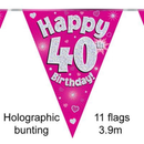 Oaktree Flag Banner Age 40 Pink Holographic 3.9m