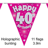 Oaktree Flag Banner Age 40 Pink Holographic 3.9m