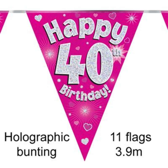 Oaktree Flag Banner Age 40 Pink Holographic 3.9m