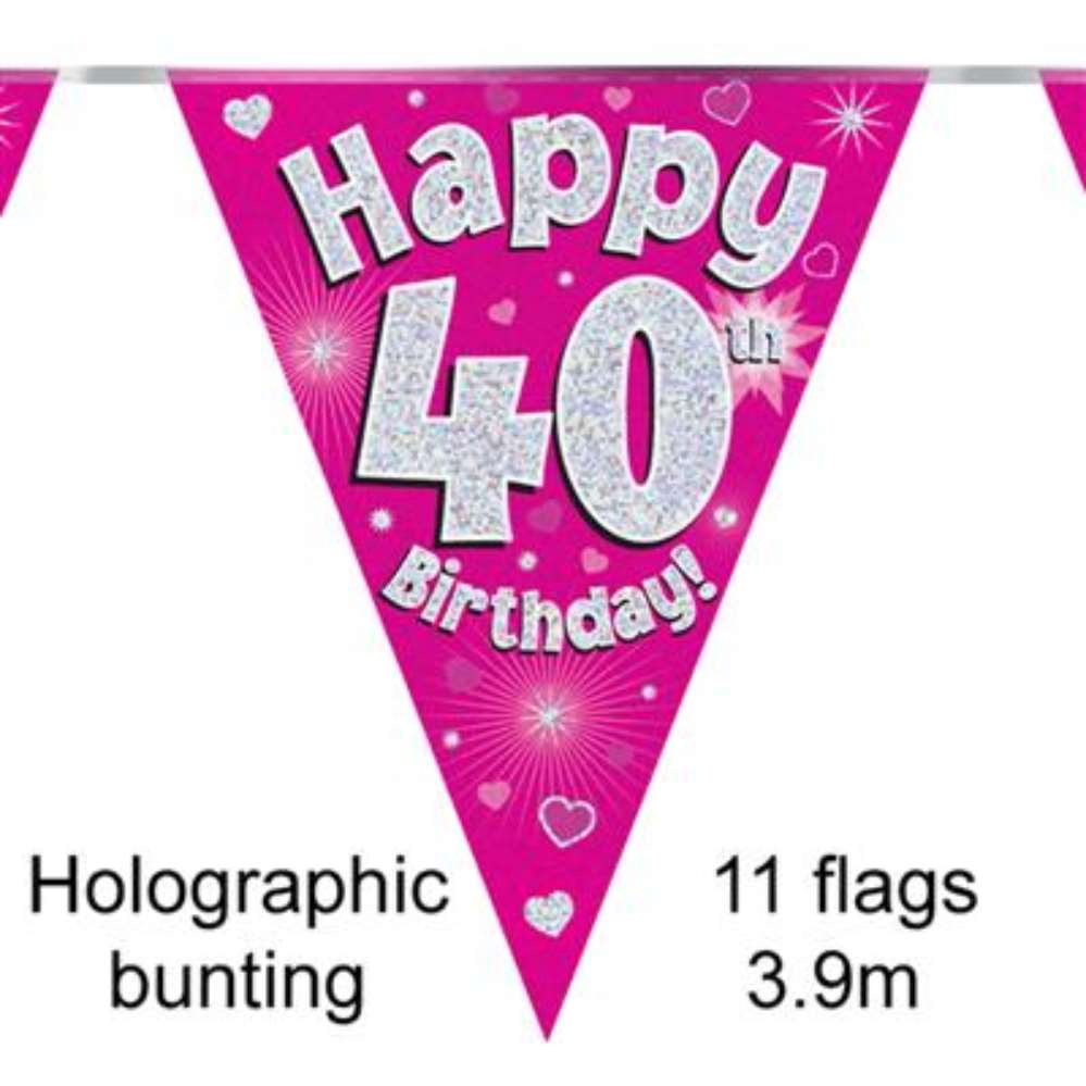 Oaktree Flag Banner Age 40 Pink Holographic 3.9m