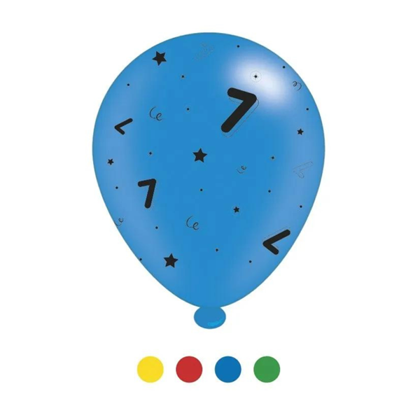 Age 7 Assorted 10" Latex Balloons 8pk