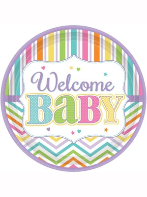 Amscan 18 Pack Plates Baby Brights Welcome Baby