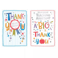 Set of six Poppyhill C50 Thank You Teaching Assistant cards with colorful designs for expressing appreciation.
