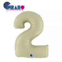 Olive green Grabo foil balloon shaped as the number 2, measuring 40 inches tall, on a plain background.