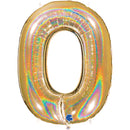 Gold Grabo foil balloon shaped as the number 0 with holographic glitter finish, measuring approximately 40 inches tall.
