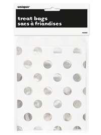 Set of eight Unique treat bags with silver polka dot design, perfect for gifting or packaging treats.