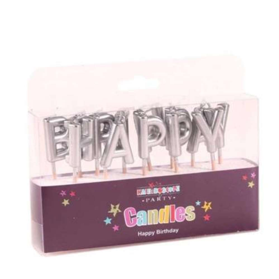 APAC Party Candle Happy Birthday Metallic Silver