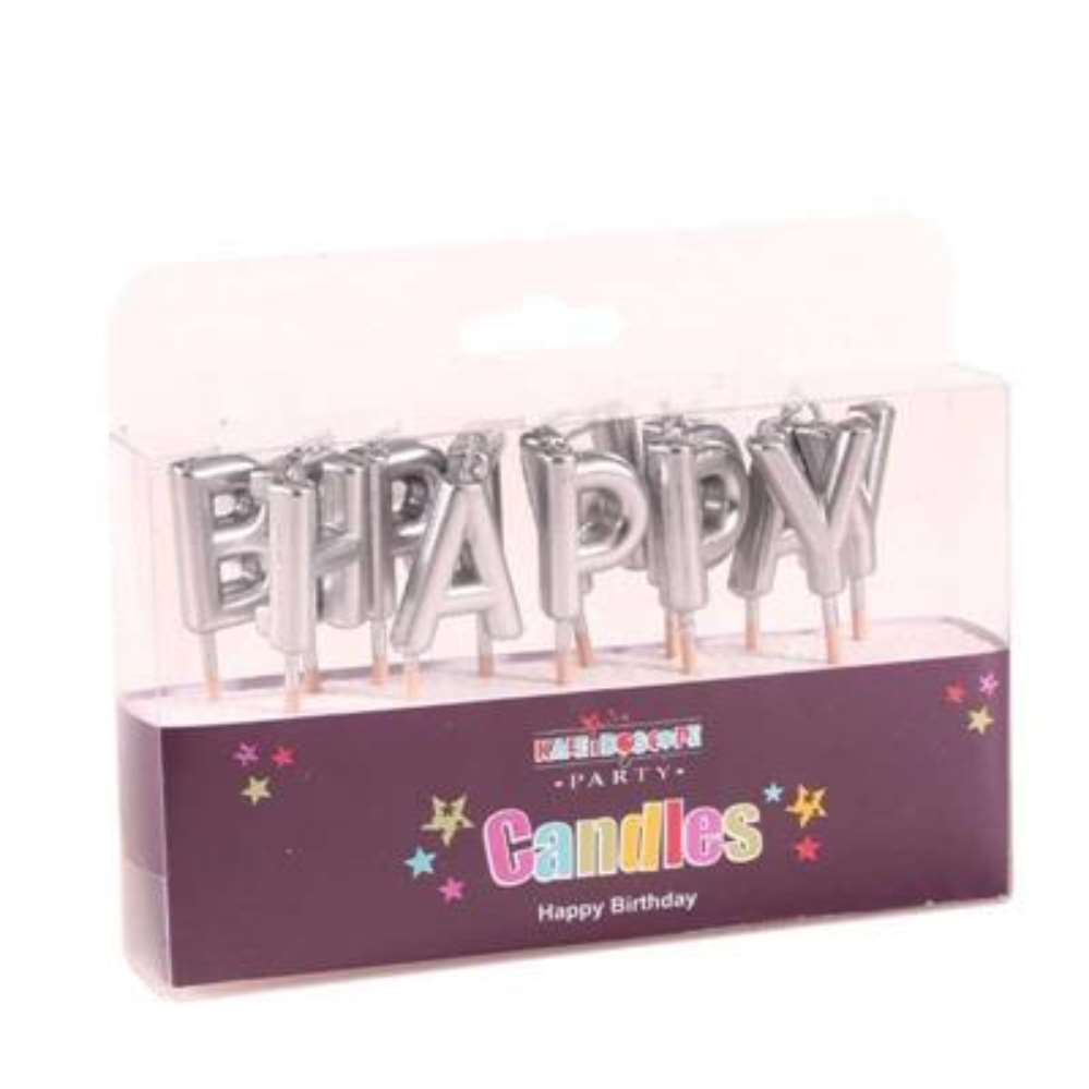 APAC Party Candle Happy Birthday Metallic Silver