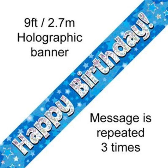 Oaktree Banner Happy Birthday Blue Holographic 9ft