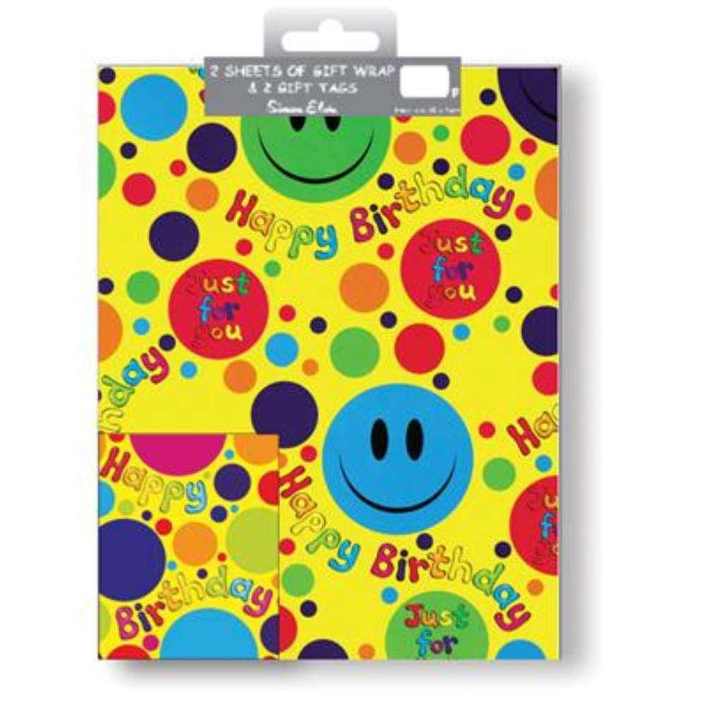 12pk Folded Wrap & Tags Happy Birthday Smiles