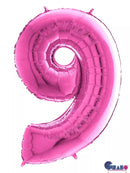 Pink Grabo foil balloon shaped as the number 9, measuring 26 inches, with shiny metallic surface and festive design.