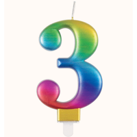 Unique Party Candle Number 3 Metallic Rainbow