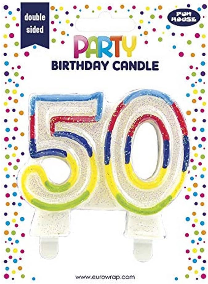 Eurowrap Party Candle Age 50 Rainbow Glitter