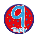 Six small Tiger Feet birthday badges featuring the number 9, perfect for celebrating age nine at birthday parties.
