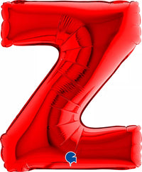 Red Grabo foil balloon in the shape of the letter Z, 14 inches tall, made of shiny metallic foil for celebration decorations.