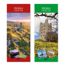 Tallon 24-pack Wales Super Slim calendars with colorful Welsh landmarks and scenic images for each month.
