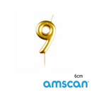 Amscan Party Candle Number 9 Metallic Gold 6cm