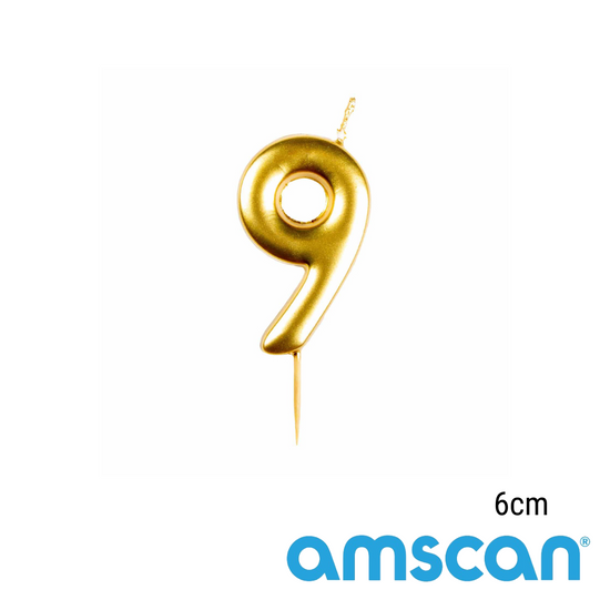 Amscan Party Candle Number 9 Metallic Gold 6cm