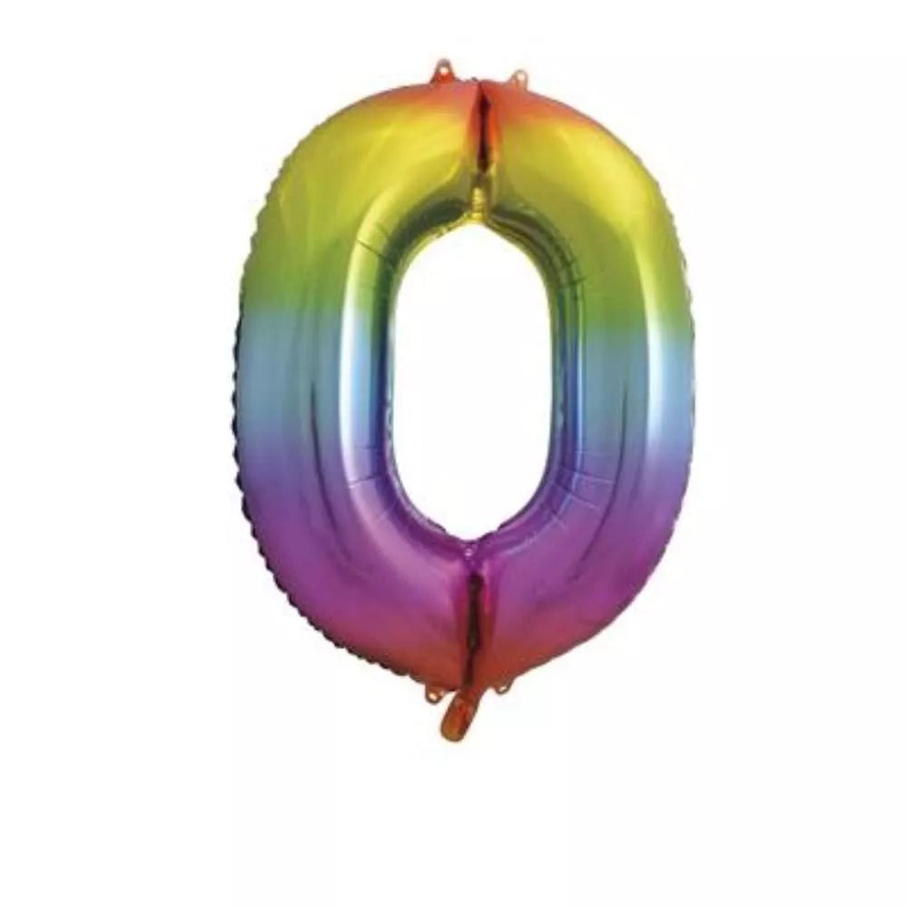 Unique Foil Balloon Rainbow 34" Number 0