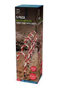LED Candy Cane 37cm 5pk (Battery Operated)