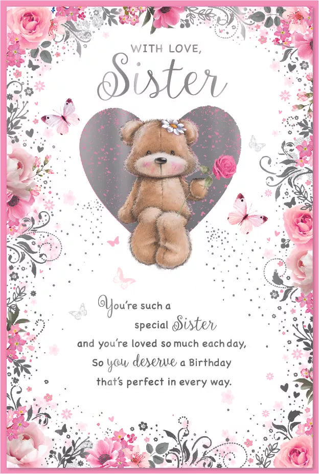 Six Simon Elvin C75 birthday sister cards featuring colorful designs and heartfelt messages for celebrating a sister's special day.