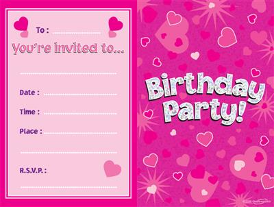 Oaktree Birthday Pink Hearts Invitations 8pk