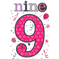 Six Simon Elvin birthday cards featuring the number 9, designed for everyday birthday greetings with colorful, festive illustrations.