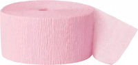 Pastel pink Unique Crepe Streamer, 81ft long, used as colorful party decoration for celebrations and events.